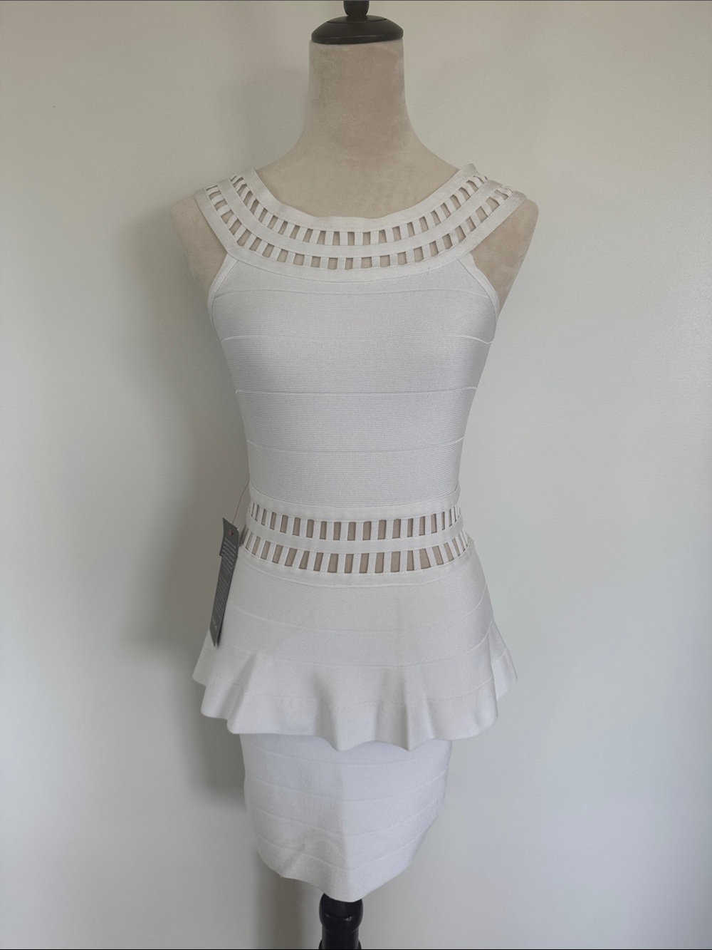bebe White Cutout Peplum Mini Dress
